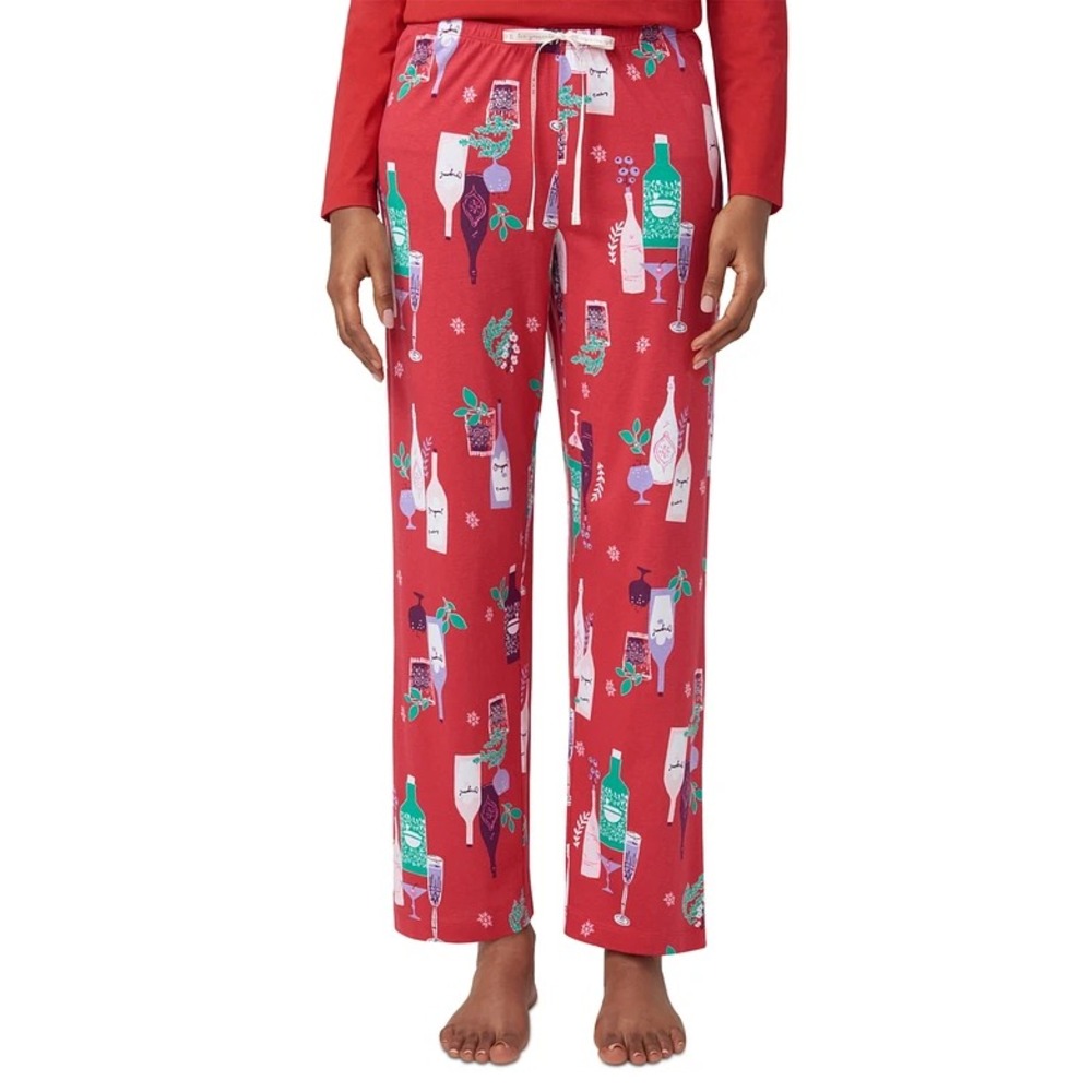 Hue Womens Size Large Winter Cocktails Wine Mid Rise Pajama Pants in Red 1730